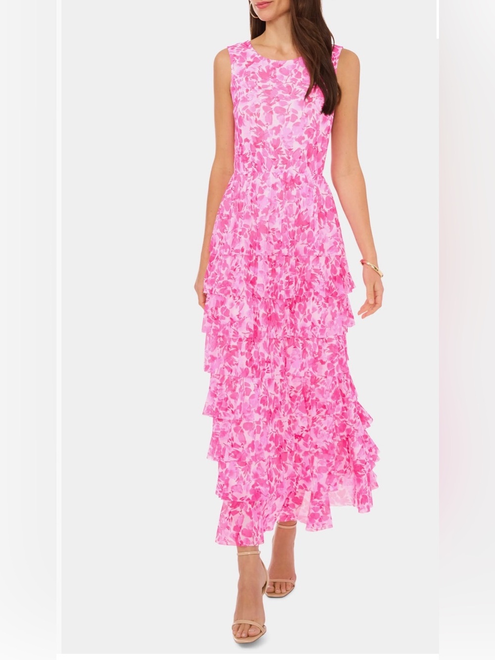 ๐ธ Vince Camuto Pink Floral Tiered Maxi Dress Size M